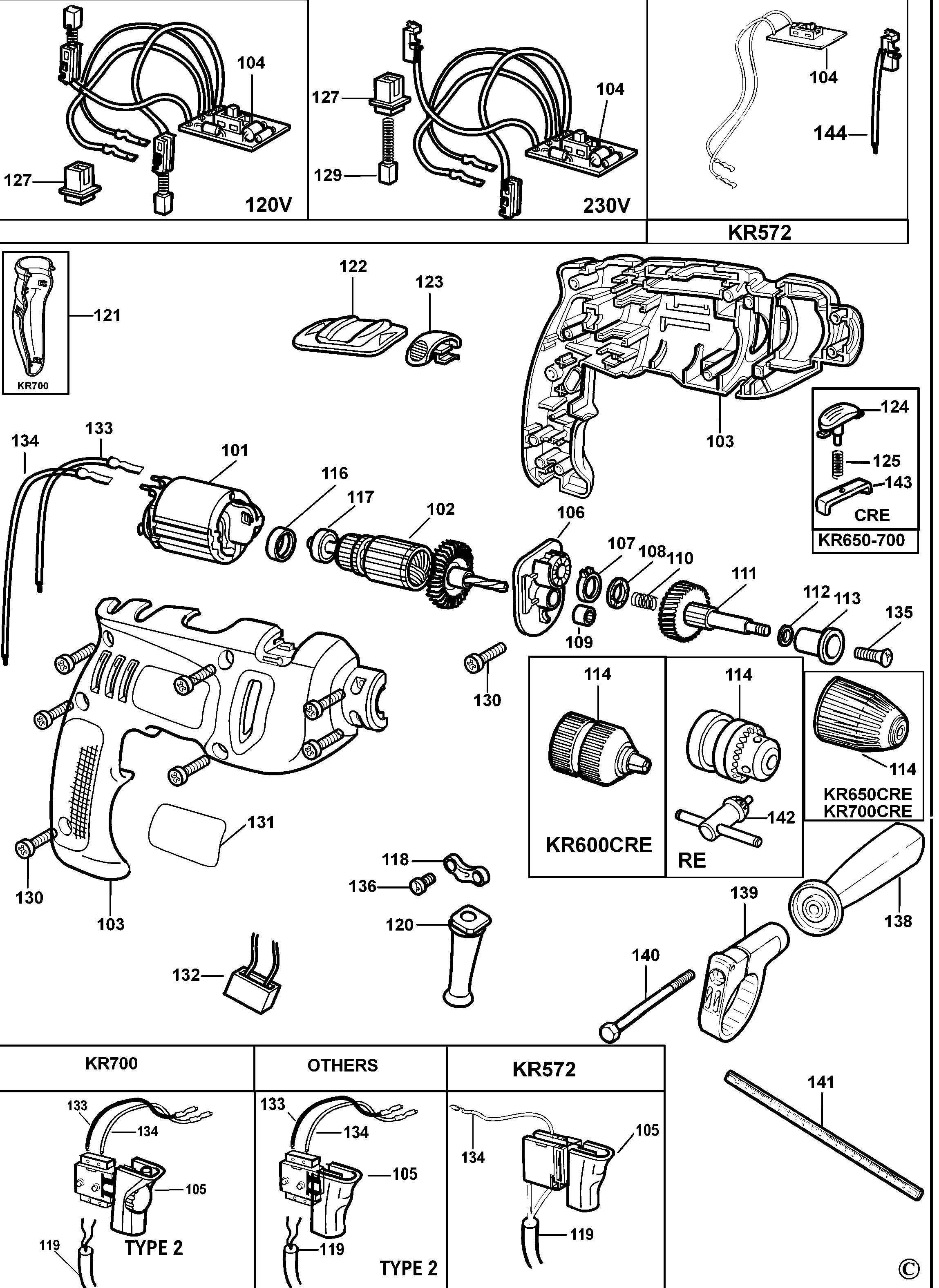 Page A Diagram and Parts List for KR600CREB3 3 Black and Decker Boring Machine